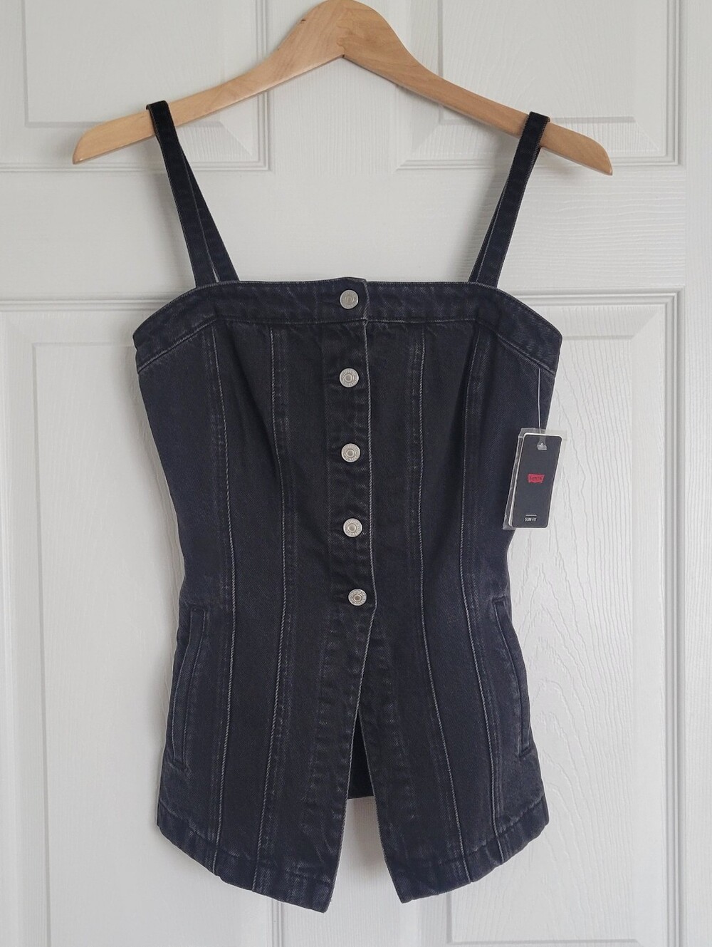 Levi's Tailored Denim Bustier Top In Black With Removable Straps